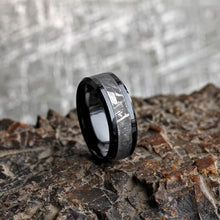 Beveled Black Ceramic Ring With Gibeon Meteorite Inlay-SIG3028