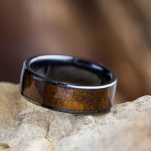 Wood Ring in Black Ceramic Wedding Band, Koa Wood-2934