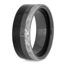 Masculine Black Ceramic And Ebony Ring, Meteorite Wedding Band, Space Jewelry-2551
