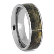 Buckeye Burl Wood Wedding Band, Beveled Tungsten Ring-2609
