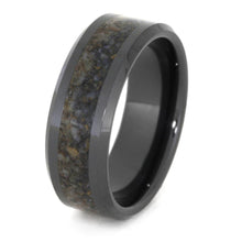Black ceramic wedding band dinosaur bone ring