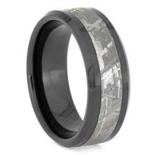 Beveled Black Ceramic Ring With Gibeon Meteorite Inlay-SIG3028