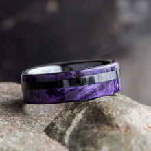 Purple Box Elder Burl Wood Ring With Black Ceramic-2103