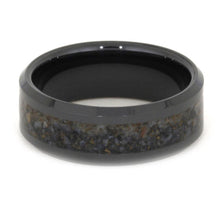 Black ceramic wedding band dinosaur bone ring
