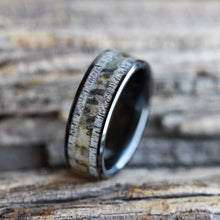 Camo Ring with Natural Deer Antler in Black Ceramic-3271
