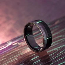 Masculine Black Ceramic And Ebony Ring, Meteorite Wedding Band, Space Jewelry-2551