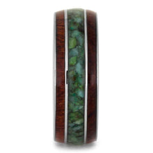 Chrysocolla Ring With Bubinga Wood Inlays, Tungsten Wedding Band-3589