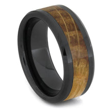 Whiskey Barrel Wood Ring, Black Ceramic Wedding Band-2620