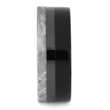 Masculine Black Ceramic And Ebony Ring, Meteorite Wedding Band, Space Jewelry-2551