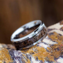 Tungsten Wedding Band with Crushed Dinosaur Bone-3152