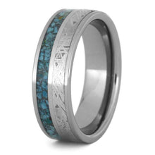 Crushed Turquoise Wedding Band With Gibeon Meteorite-3550