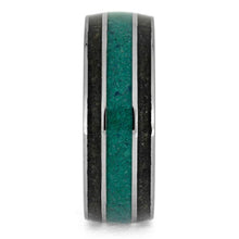 Malachite Ring With Dinosaur Bone, Tungsten Wedding Band-3685