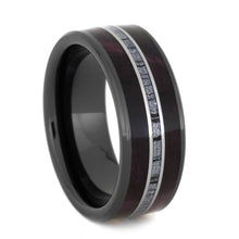 Mokume Wedding Band With Purple Box Elder, Black Ceramic Ring-2531